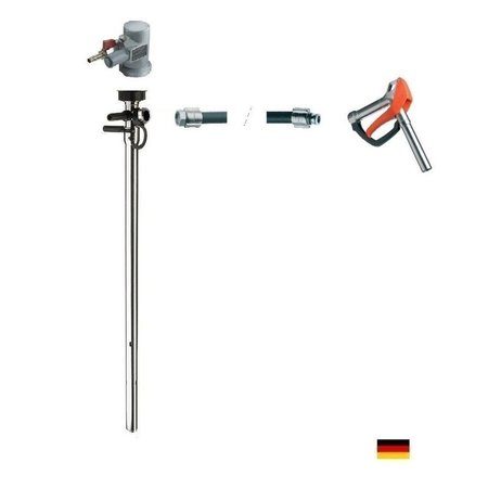 FLUX Drum Pump, Stainless Steel, 39" Long, Air Operated Motor, 470W Power, 6 ft hose, hand nozzle. 24-ZORO0197